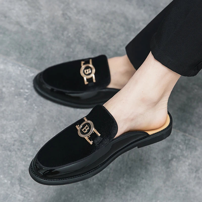Leather Casual Shoes For Men Luxury Black Mules Fashion Flats Summer Breathable Outdoor Slippers Male Slip On Loafers Designer