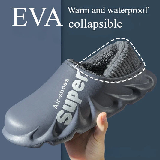 2024Winter Men Indoor Warm Slippers Plush Waterproof Anti Slip Cotton Shoes for  Women Slip-on Casual Snow Walking Loafers