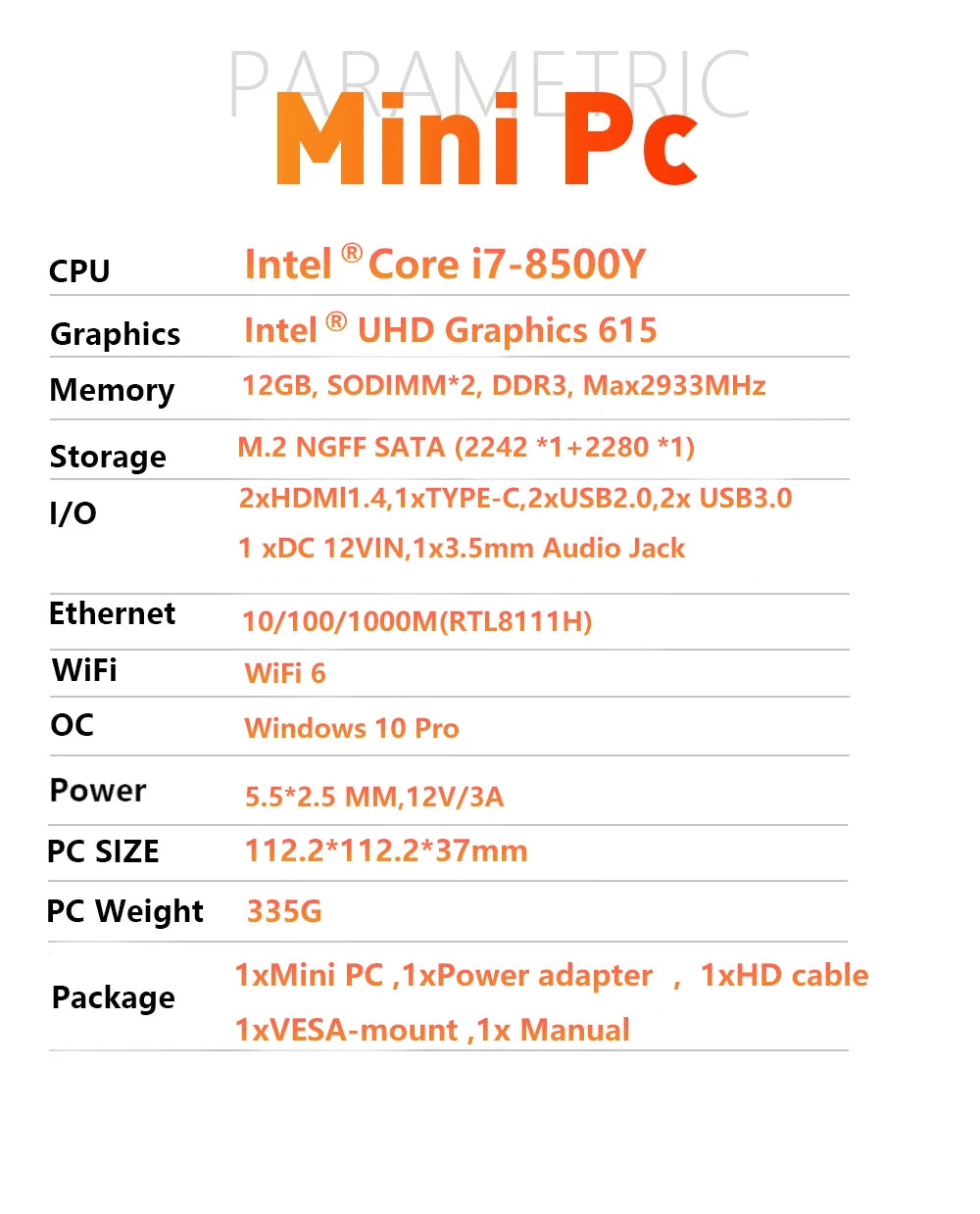 2025 Brand-new MINI PC Windows 10 Intel Core i7 8500Y Mini PC 12GB RAM 1TB SSD Mini Computer WIFI 6 BT4.2 4K HD Mini Gaming Pc