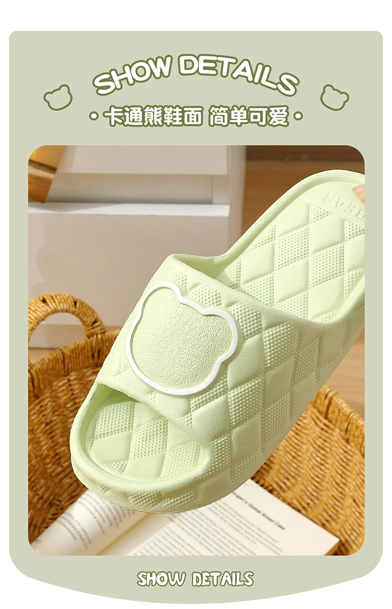 Thick Sole Summer Beach Slides Mens Bath Anti-Slip Slipper Large Size 49 Soft Sandals Fashion Women Flip-Flops Cartoon Bear Shoe