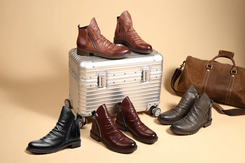 2022 Boots for Men Comfortable Retro Ankle Boots Non-Slip Leather Men's Shoes Cowboy Boots Mens Shoes Sneakers