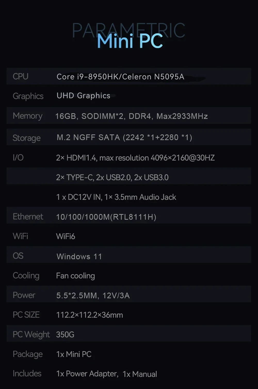 2025  NEW Portable Mini PC Windows 11 Core i9 8950HK Family Computer Dual WIFI 6 BT5.2 4K HD Mini Gaming Pc Desktop