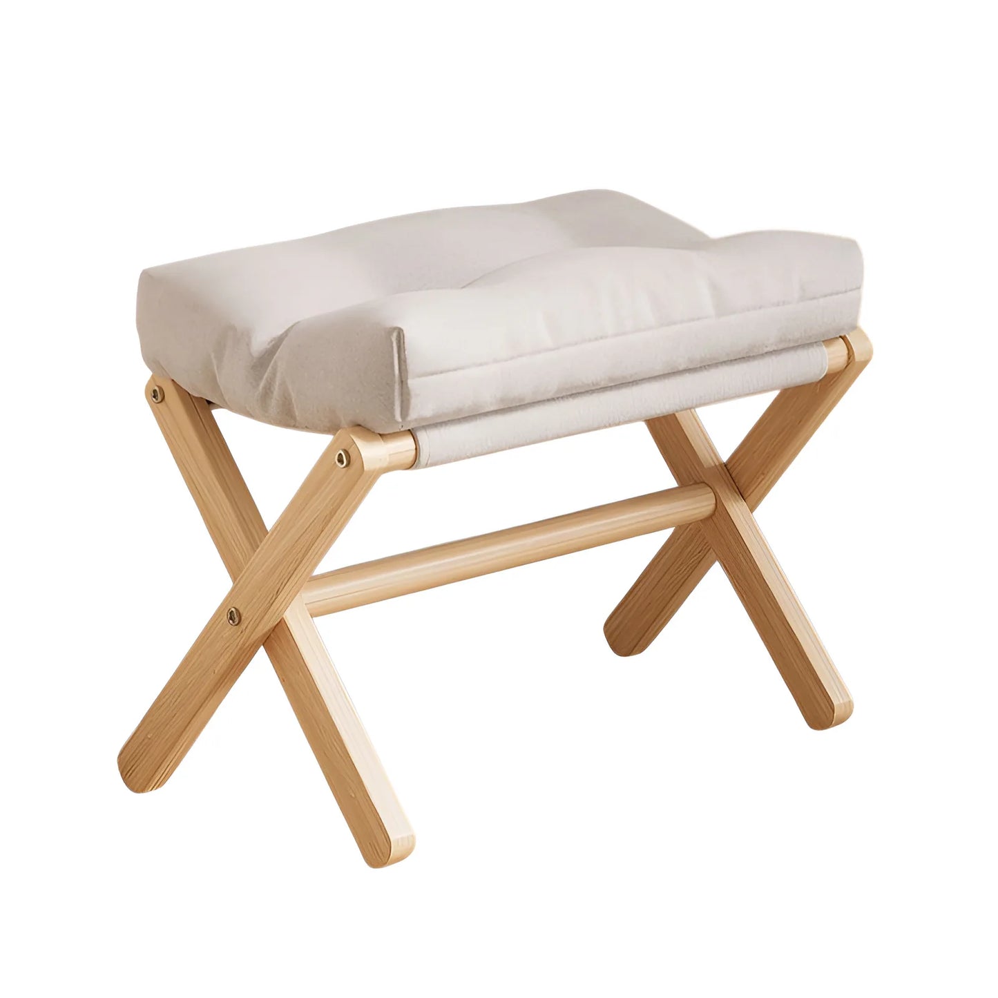 Solid Wood Shoe Changing Stool Footstool Sofa Rest Footstool, Folding Low Stool for The Entryway, Cotton-filled Cushion Stool