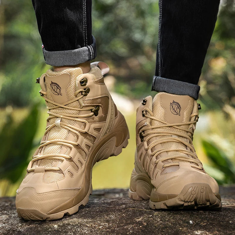Winter Anti-slip Mens Boots Outdoor Leather Hiking Boots Breathable Men Desert Boots Comfortable Ankle Boots Men Work Shoes