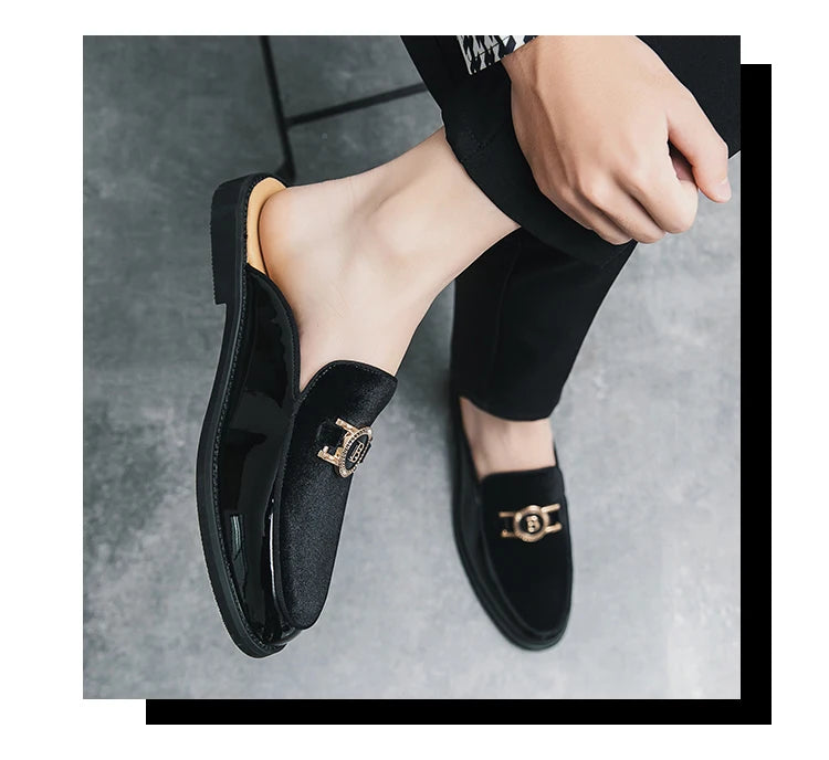 Leather Casual Shoes For Men Luxury Black Mules Fashion Flats Summer Breathable Outdoor Slippers Male Slip On Loafers Designer
