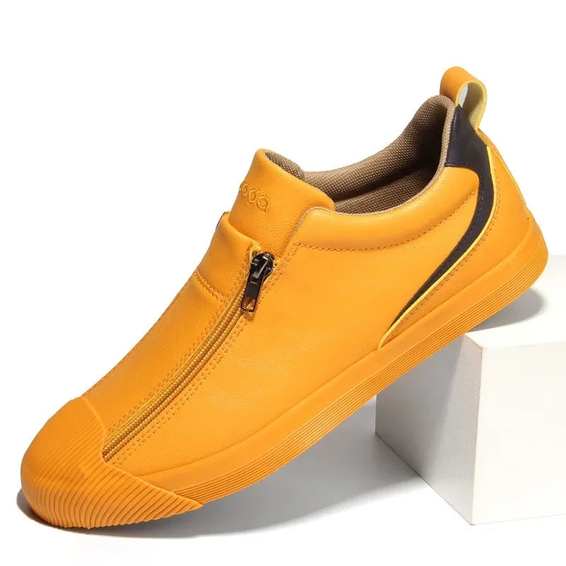 2024 New Autumn Men's Trendy Sports Shoes Leather Soft Sole High Top Men's Shoes One Step Zipper Leather Shoes Size 38-44