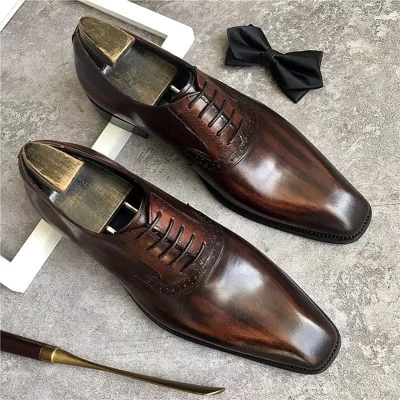 2025 New British Wedding Groom Men's Brock Business Pointed Leather  Formal Oxford Dress Shoes