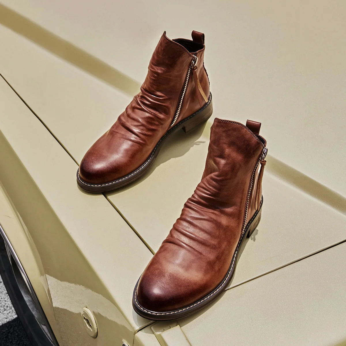 2022 Boots for Men Comfortable Retro Ankle Boots Non-Slip Leather Men's Shoes Cowboy Boots Mens Shoes Sneakers