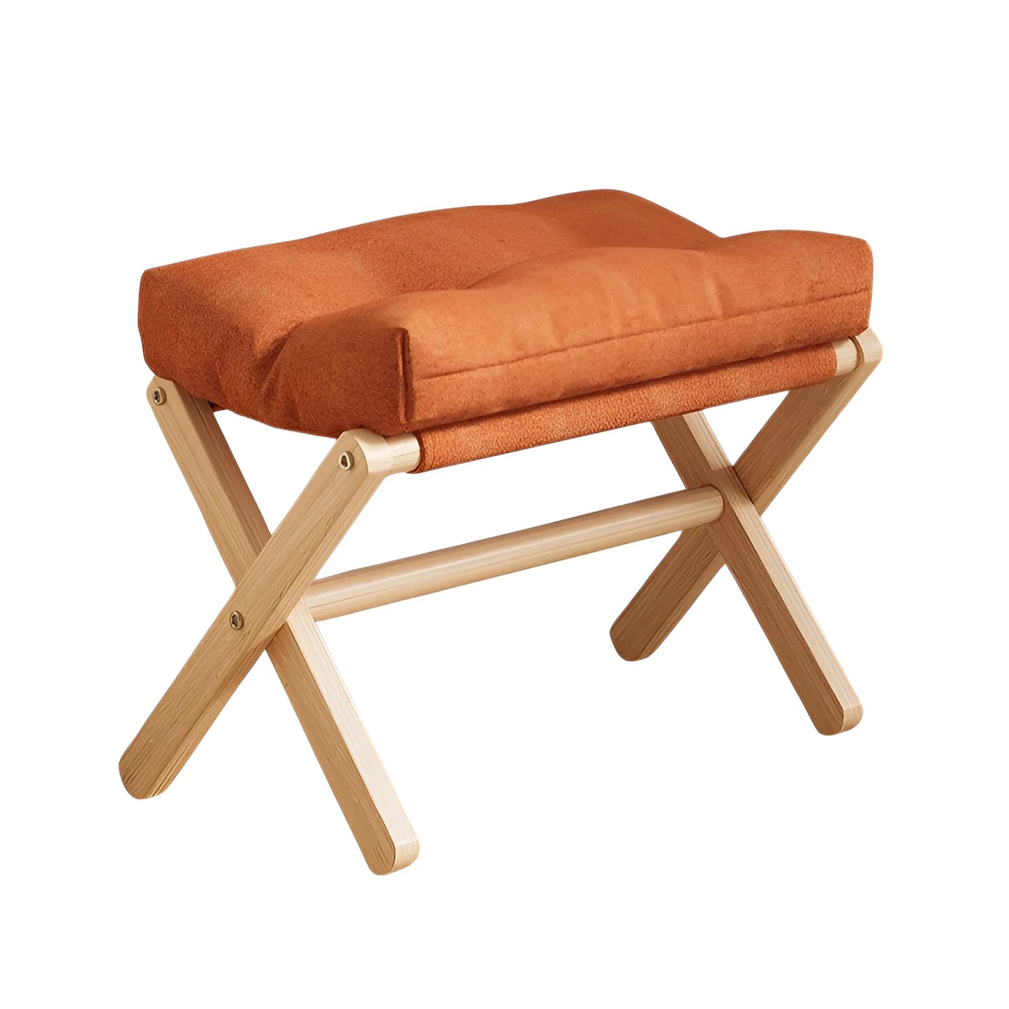 Solid Wood Shoe Changing Stool Footstool Sofa Rest Footstool, Folding Low Stool for The Entryway, Cotton-filled Cushion Stool