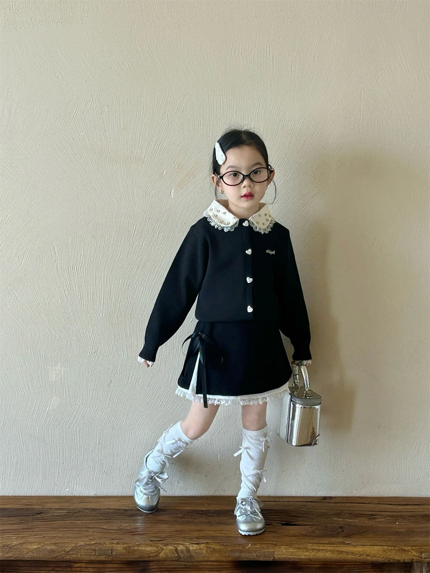 Childrens Dress 2025 Spring New Korean Fashion Girls All-match Butterfly-knot Lace Skirt Kids Clothes Girls