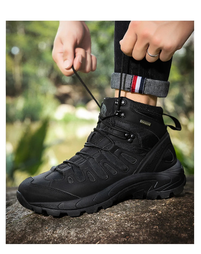 Winter Anti-slip Mens Boots Outdoor Leather Hiking Boots Breathable Men Desert Boots Comfortable Ankle Boots Men Work Shoes