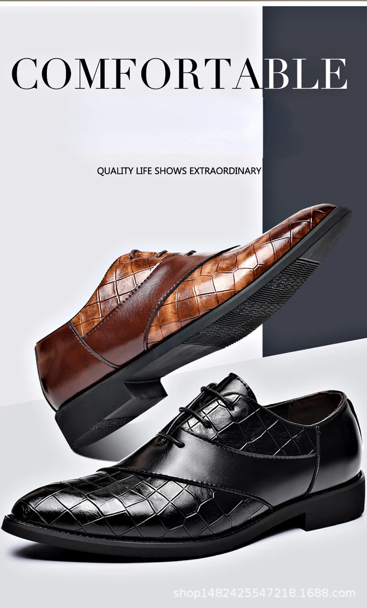 Designer Men's Dress Shoes Luxury Retro Oxford Shoes for Men Pointed Toe Lace-up Business Flats Brogue Wedding Party Shoes Male