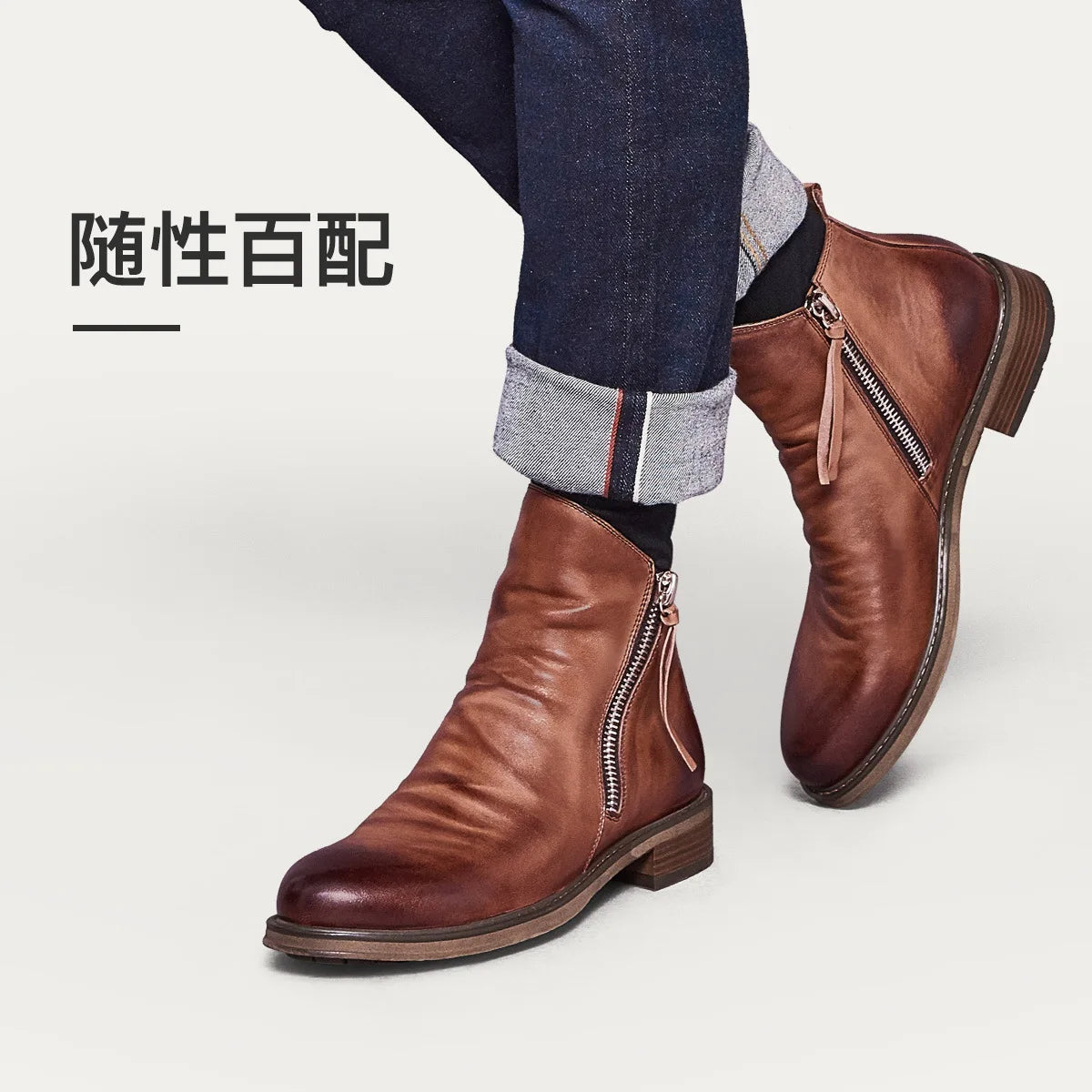2022 Boots for Men Comfortable Retro Ankle Boots Non-Slip Leather Men's Shoes Cowboy Boots Mens Shoes Sneakers