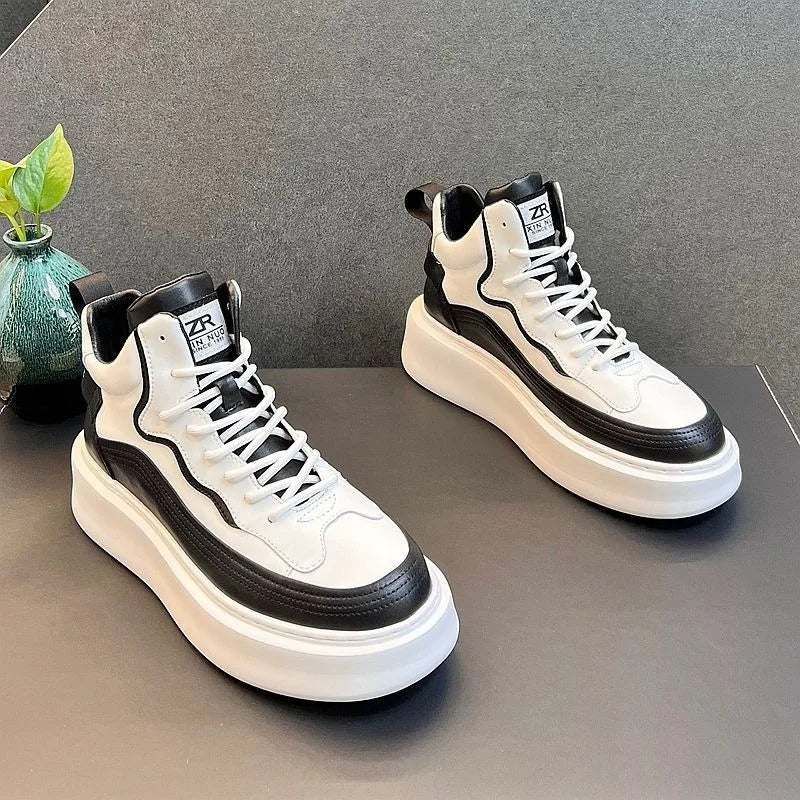 2025 Spring New Men Breathable White Soft Leather Shoes Korean Edition Campus Bread Shoes Fashion Casual Sports Running Sneakers