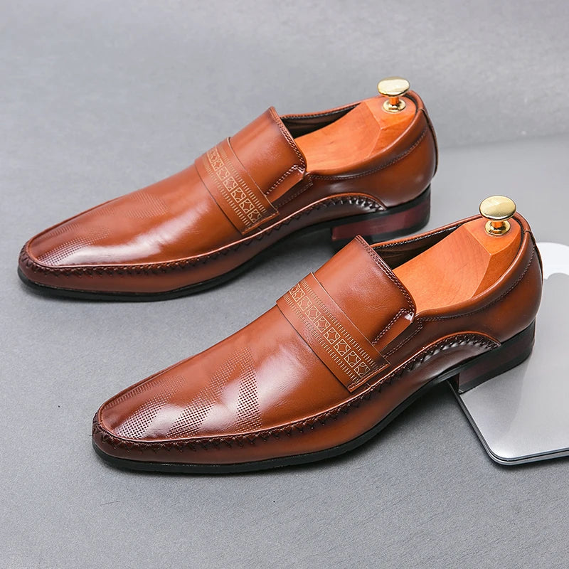 Retro Brown Leather Shoes Men Loafers Comfortable Flat Men's Dress Shoes High Quality Lightweight Business Formal Shoes For Men