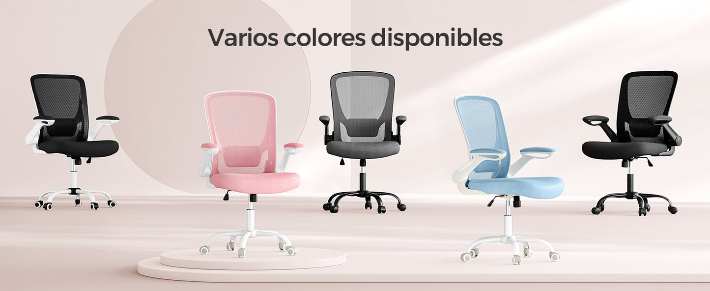 SONGMICS Office Chair, Mesh Desk Chair, Ergonomic Computer Chair, Lumbar Support, Rocking, Seat Width 53 cm, Flip-Up Armrests