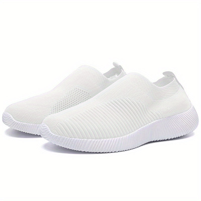 [Lightweight Slip-On Sneakers] Lightweight Women's Slip-On Sneakers - Solid Color Fabric Upper, Round Toe, MD Sole, Low Top - All-Season Casual Shoes for Running, Fitness, Dance, Walking, Travel