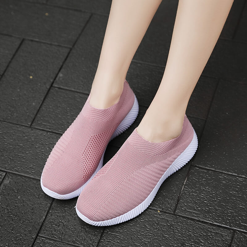 [Lightweight Slip-On Sneakers] Lightweight Women's Slip-On Sneakers - Solid Color Fabric Upper, Round Toe, MD Sole, Low Top - All-Season Casual Shoes for Running, Fitness, Dance, Walking, Travel