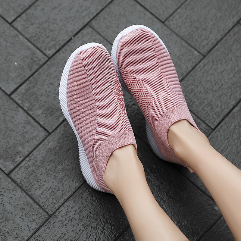 [Lightweight Slip-On Sneakers] Lightweight Women's Slip-On Sneakers - Solid Color Fabric Upper, Round Toe, MD Sole, Low Top - All-Season Casual Shoes for Running, Fitness, Dance, Walking, Travel